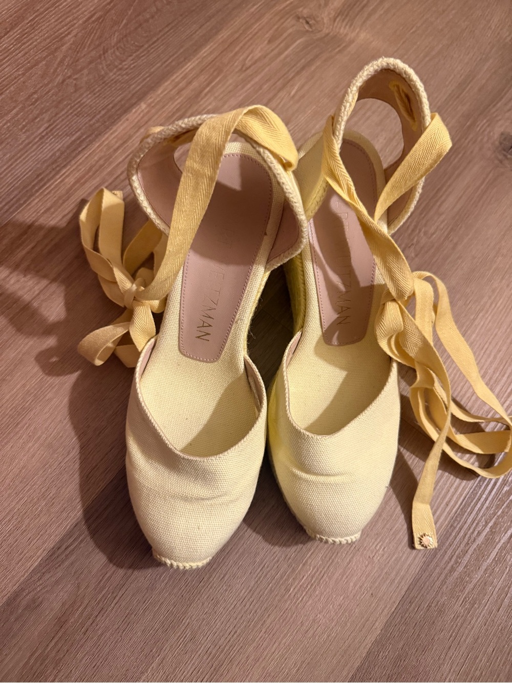 Stuart Weitzman Pale Yellow Espadrille Wedge Sandals - Picture 3 of 12